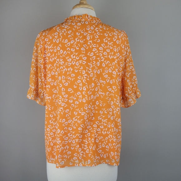 J Crew Floral Ruffle Sleeve Top sz XL - Picture 4 of 6